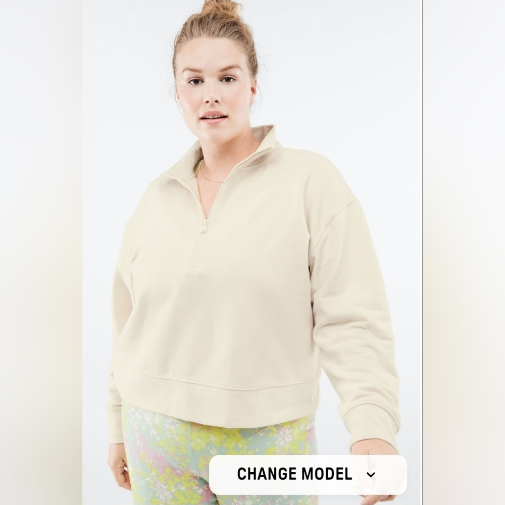 Fabletics Cream Half-Zip Pullover Sweatshirt